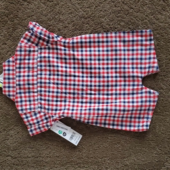 Baby Boys OshKosh B'gosh Check Plaid Romper Patriotic Size 3 6 9 12 months NWT - Picture 4 of 4